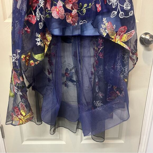 Marchesa Notte Asymmetric Floral Embroidered Gown Dress Hi-Low Tulle Skirt NWT - Picture 5 of 12